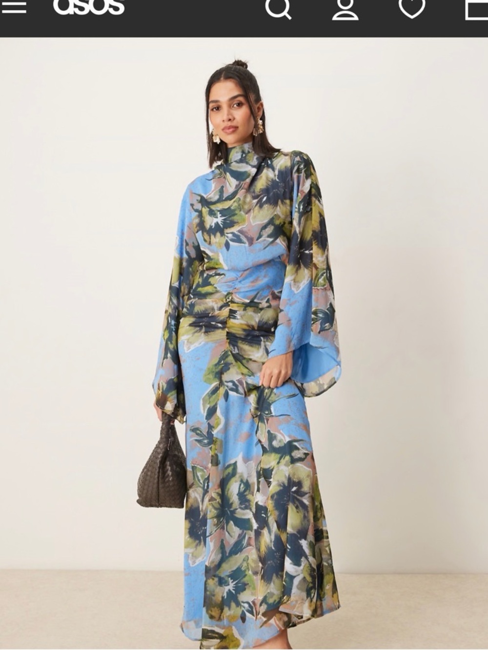 New in packaging ASOS Blue Floral High-Neck Maxi Dress with Bell Sleeves